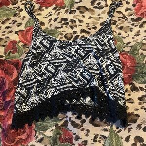 Black and White Asymmetrical Crop Camisole Top